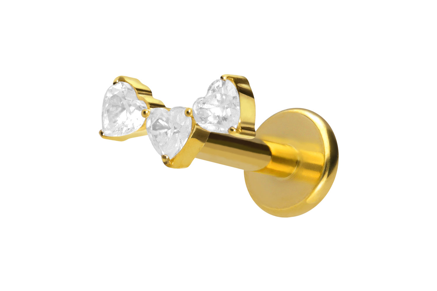 Titan Labret Piercing mit Push Fit 3 KRISTALLHERZEN